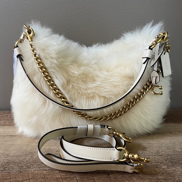 Coach Shearling Juliet Shoulder Bag 25 in Natural - Picture 1 of 13